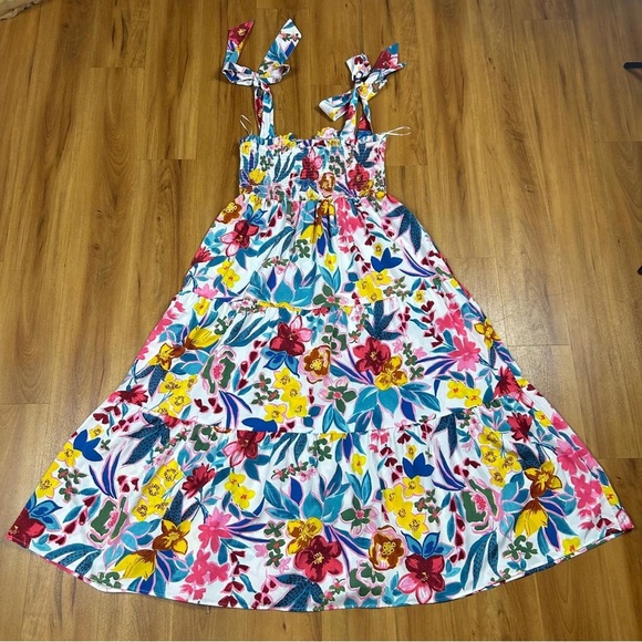 Umgee Women’s Colorful Floral Maxi Dress with Shoulder Ties Size L - Picture 3 of 9